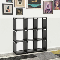 Étagère de rangement pliable en métal à double niveau et 9 cubes, simple et portable, en acier angulaire, pour salon