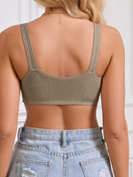 Soutien-gorge quotidien à fermeture avant, sans armatures, respirant, brodé, à bonnets fins et couvrants, en nylon et élasthanne, tricoté, doux pour la peau, dos en U