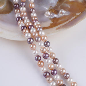 ไข่มุกน้ำจืดธรรมชาติสีขาวขนาด 8-8.5 มม. ขายส่ง สร้อยคอลูกปัดเงางาม งานกึ่งสำเร็จรูป สีม่วงและสีชมพูผสม - Product Image 5