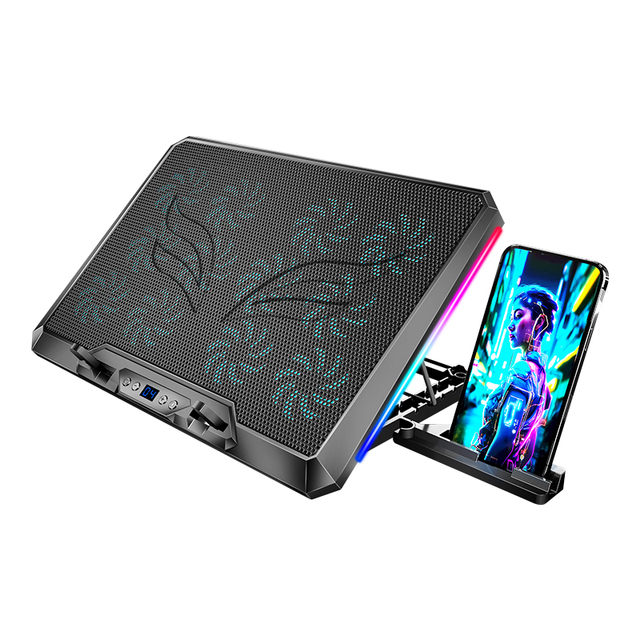 12 Fans Strong Cooling Adjustable Portable RGB Gaming Laptop Cooler Type-C & USB Port Laptop Cooling Pad with Phone Stand