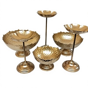 <b>Hammered</b> Brass Urli Candle Stand Set of 5 Lotus Bowl Floating Diya <b>Holder</b> Decorative Centerpiece for Wedding Party Home Decor - Product Image 2