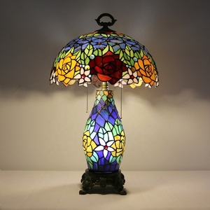 Lámpara de Mesa de Estilo Tiffany Europeo LongHuiJing con Vidrio de Colores y Diseño de Rosa, AC E26, para Decoración del Hogar y Sala de Estar - Product Image 1