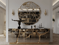Sassanid OEM fait à la main moderne italien de luxe salon regard rond mural miroir Console en laiton