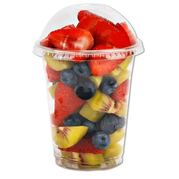 Bicchieri da frutta in plastica riciclata usa e getta all'ingrosso con coperchi
