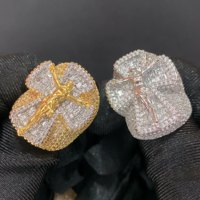 Bague croix double couche Hip Hop pour homme, en laiton incrusté de zircone cubique, style Iced Out Bling Rapper, bijou de doigt unisexe, vente en gros