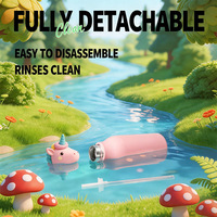 Gobelet isotherme en acier inoxydable 350 ml avec tête d'animal de dessin animé, double boisson, portable, pour enfants, avec paille