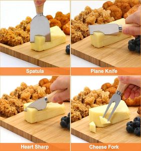Juego de tabla de queso de bambú con 4 cuchillos de acero inoxidable Bandeja de charcutería de carne - Product Image 4
