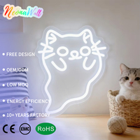 Neonawall Enseigne néon LED chat fantôme mignon, à intensité variable, alimentée par USB, multi-positions, décoration murale pour Bar, Salle de sport, Bureau, Halloween, Salle de jeux, Fête