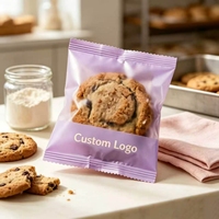 Sachets plats élégants semi-transparents couleur lavande avec fermeture éclair thermoscellable, qualité alimentaire, personnalisables avec logo imprimé, pour emballage de pâtisseries et gâteaux