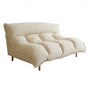 Sofá <span class=keywords><strong>de</strong></span> Terciopelo Acolchado Estilo Perezoso, Color Crema Blanco, Respaldo Acolchado, Sofá Doble para el Hogar, Cómodo para Sala <span class=keywords><strong>de</strong></span> Estar o Gimnasio - Product Image 1