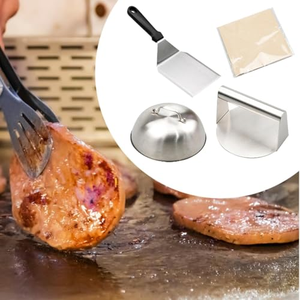 Dôme de cuisson pour fromage fondu avec poignée résistante à la chaleur, grattoir à grillades, presse à hamburgers, papier sulfurisé, accessoires pour plancha - Product Image 3