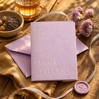 Ensemble de cartes de remerciement personnalisées gaufrées avec enveloppe, ruban et sceau de cire, papeterie cadeau texturée lavande