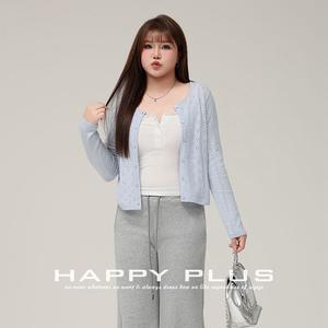 Cárdigan de punto calado de lana para mujer Happy Plus, talla grande, grosor medio, antipilling, estilo universitario sencillo - Product Image 5