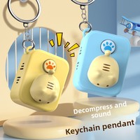 Porte-clés sonore en forme de mini chat de dessin animé avec musique pour soulager le stress - Cadeau amusant pour enfants et adultes