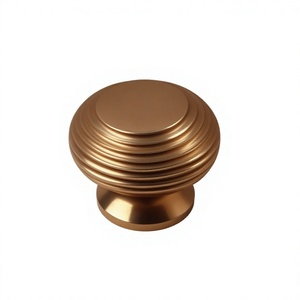 Round <b>Metal</b> Cabinet Knob with Ribbed Design and Antique Finish <b>Cupboard</b> Shelve Door Mount Easy Push Or Pull Vintage Brass Knob - Product Image 1