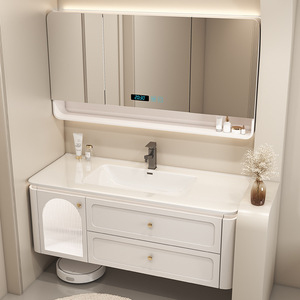 Cream White Wall-Mounted Bathroom <b>Vanity</b> with LED Smart <b>Mirror</b> Soft-Close Storage Drawers - Product Image 3