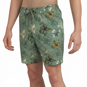 Men's Floral Print <b>Board</b> Shorts Quick Dry Drawstring Elastic Waist Beach Swimwear Woven Polyester Shorts - Product Image 1