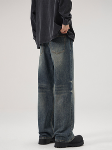 Abbigliamento Maschile #   Jeans Americani Retrò Lavati a Gamba Dritta - Jeans a Gamba Larga, Versatili e Casual, Popolari tra i Giovani Uomini - Product Image 4