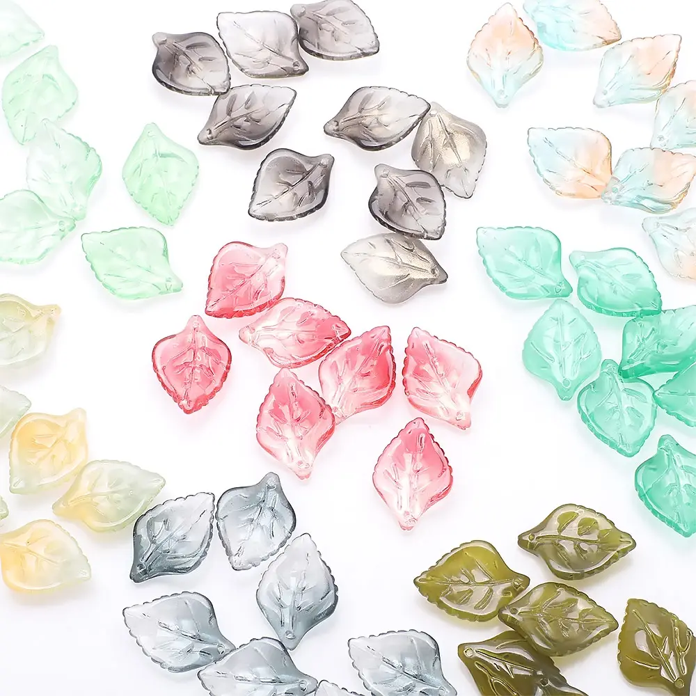 ZHB 16X23MM Colorful Crystal Leaves Loose Beads New Design Dream Colors Ovate Leaf Pendant Glass Beads for DIY Crafts Charms