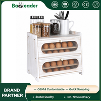 Boîte de rangement pour œufs en bambou Shabby Chic à 2 niveaux avec porte coulissante, fenêtre transparente côtelée, porte-œufs, organisateur d'œufs pour comptoir de cuisine