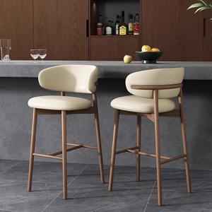 <span class=keywords><strong>Chaise</strong></span> de bar en bois massif Wabi-Sabi Nordic Simple Light Luxury High Chair for Home Bar Island Modern Cotton Linen for Living Room - Product Image 1