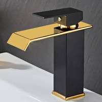 Robinet de lavabo cascade en or blanc avec bec large et plat anti-éclaboussures, monocommande, Grifo de Bano