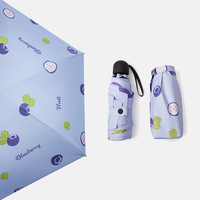 Parapluie de voyage manuel classique à motif de fruits imprimé numériquement, protection solaire noire anti-UV, mini parapluie pliable 5 sections