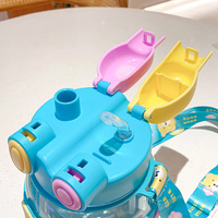 Bouteille d'eau de 1 litre pour filles, grande capacité, motif ours nuage, avec paille, pour l'été, pour enfants, gourde portable