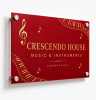 Enseigne murale personnalisée OEM en acrylique pour studio de musique, logo piano, fixation par décollement, impression UV, découpe laser, vente en gros