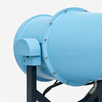 Canon à brouillard bleu clair certifié ISO9001, fabriqué sur mesure en tôle, avec corps de ventilateur, support noir et roulettes
