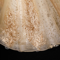 Robe de Soirée Dorée Élégante pour Quinceañera, Robe de Bal Épaules Dénudées avec Broderie Florale en Dentelle, Personnalisable