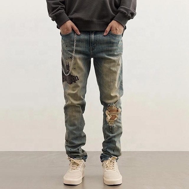 Graphic Printed Men Jeans Pants Dropship Top Quality Denim Jeans Men Stock