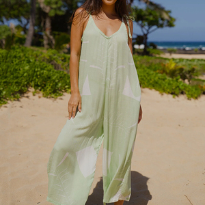 Combinaison hawaïenne sur mesure à imprimé vintage, col en V, bretelles, en rayonne de haute qualité, coupe large - Product Image 2