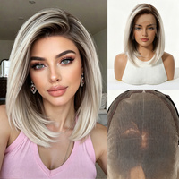 Nouvelle perruque 13x6 Full Lace style européen et américain pour femme, coupe courte bob, brun foncé, prête pour l'été, peut être permanentée/teintée, origine Zhejiang