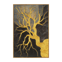 Décoration murale sur toile faite main, paysage abstrait moderne à texture 3D, tableau luxueux arbre de vie à feuille d’or