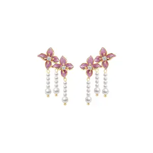 Flower drops oil zircon pearl earrings Korean ins everything with sweet earrings