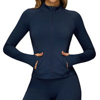Chaqueta de yoga transpirable de manga larga con cremallera y bolsillo, ajustada, para deportes al aire libre, correr y fitness.