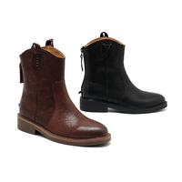Bottes de cowboy mi-mollet pour femmes, confortables, en daim, doublure en cuir véritable, lacets, respirantes, automne