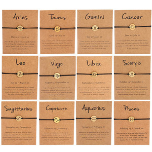 Braccialetti con ciondoli in acciaio inossidabile con 12 segni zodiacali (Cancro, Leone) per donna e <span class=keywords><strong>uomo</strong></span>, regalo di compleanno per lei e per lui, braccialetto con cordino nero - Product Image 2