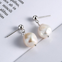 Élégantes boucles d'oreilles pendantes en argent 925 avec perles de culture d'eau douce, boucles d'oreilles fines à perles baroques