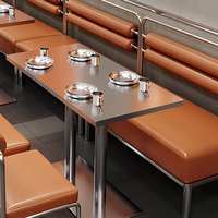 Mobilier de restaurant commercial sur mesure pour hot pot, table en acier inoxydable avec chaises rembourrées en PU et banquette.