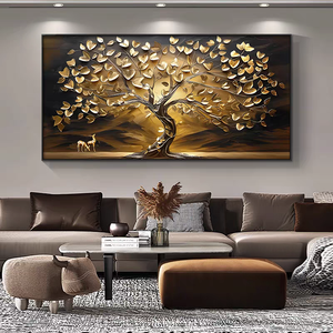 Nouvelle conception Décoration murale pour la maison Art mural pour hôtel Salon Peinture sur porcelaine cristal diamant Paysage d'<span class=keywords><strong>arbre</strong></span> doré Personnalisée en usine - Product Image 3