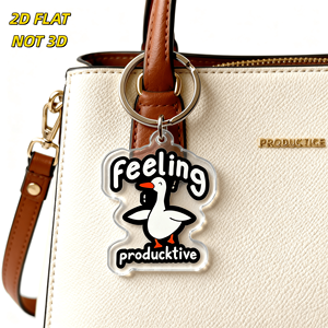 Portachiavi in Acrilico 'Feeling Productive Duck' con Design Divertente e Motivazionale, Ciondolo Trasparente Bifacciale - Product Image 3