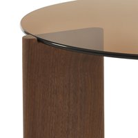 Table basse ronde moderne en verre trempé caramel avec pieds en MDF plaqué noyer, design vintage années 70, montage facile pour salon