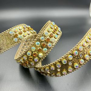 Penjualan langsung pabrik sabuk PU warna-warni bergaya Punk Rock pria dengan gesper berlian buatan berkilau untuk sabuk koboi wanita - Product Image 4