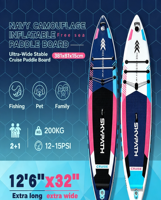 Planche de paddle gonflable 381 cm, planche de SUP polyvalente, résistante, portable, écologique, pour la pratique du paddle en eau libre