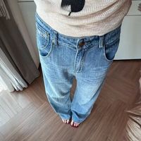 Nouveau style automne : Jean ample respirant pour femme, délavé clair, grande taille, design polyvalent, couleur unie, taille haute