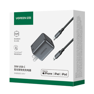 Ensemble de chargeurs USB C UGREEN avec câble L-C Nexode <span class=keywords><strong>Chargeur</strong></span> mural compact pliable GaN PPS <span class=keywords><strong>Chargeur</strong></span> rapide 30W Adaptateur secteur USB-C pour IP14 - Product Image 6