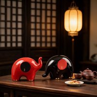 Ensemble de figurines d'éléphants en céramique modernes, statues d'animaux rouges et noires avec accents dorés, décoration d'intérieur, cadeau d'entreprise