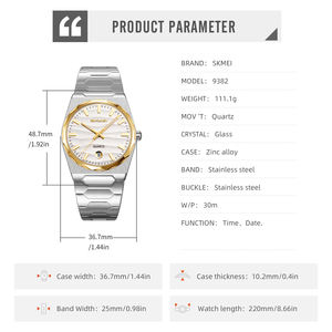 นาฬิกาข้อมือผู้ชาย ดีไซน์เรียบหรู ตัวเรือนโลหะผสม หน้าปัดมีลวดลาย สีทอง สายสแตนเลส กันน้ำ 3ATM ระบบควอตซ์  รับสลักโลโก้ - Product Image 6